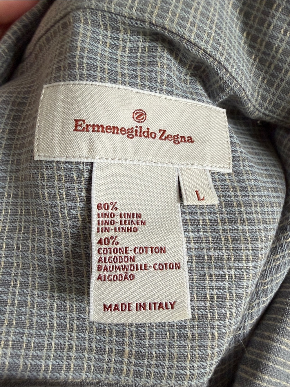 Ermenegildo Zegna Light Blue and White Checked Linen-Cotton Shirt